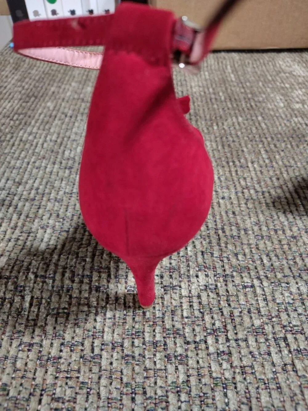 Chinese Laundry Red Bow Ankle Strap Strappy Stiletto Suede Heels US 9.5 EU 40